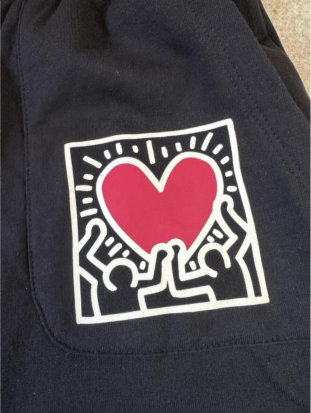KEITH HARING Sweatpants Women’s XL Black Fleece Joggers Heart Graphic Pockets - Picture 3 of 9